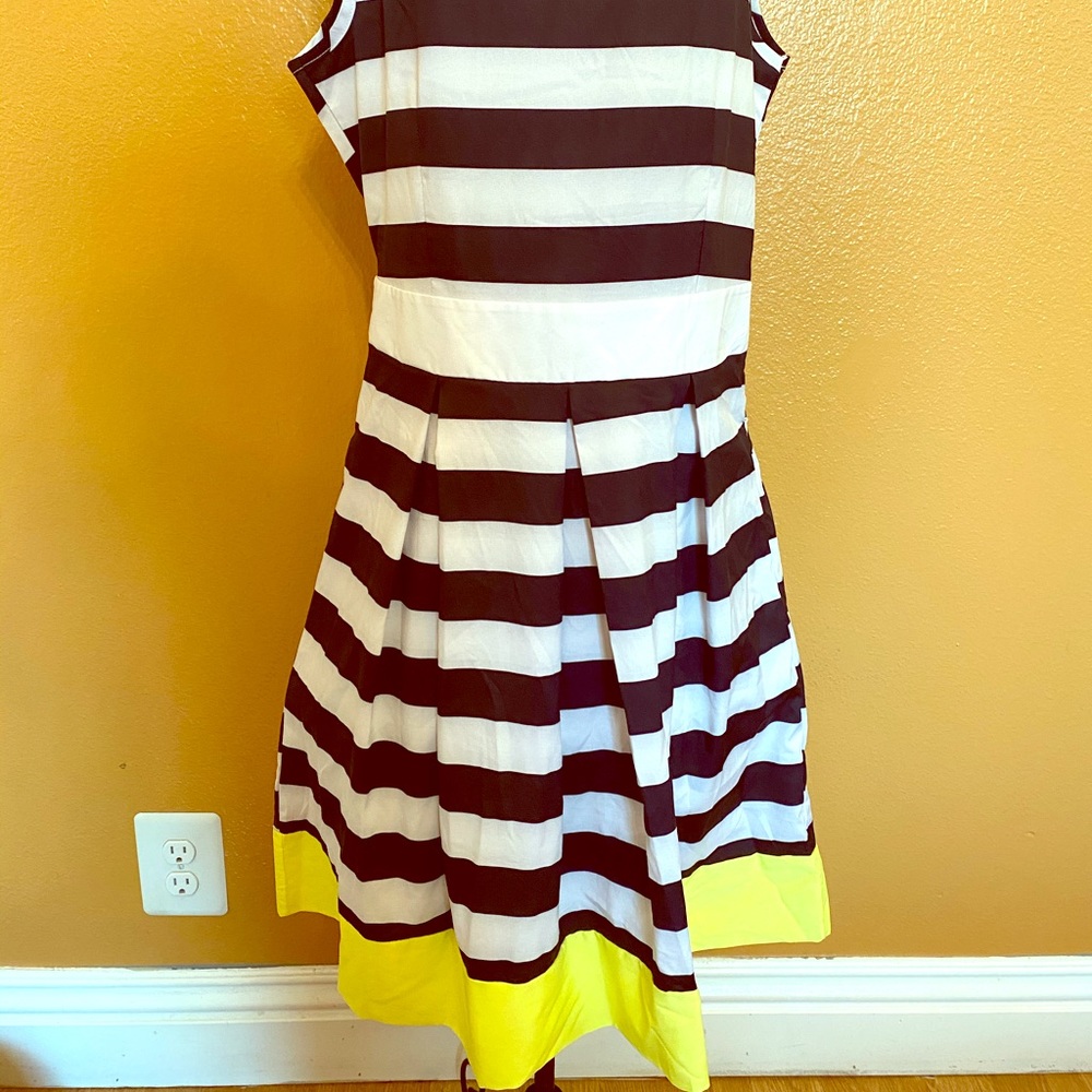 Fit and Flare Striped Dress with Neon Yellow Trim